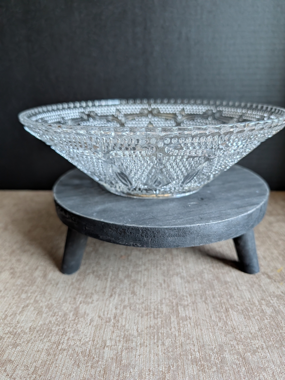 Vintage Federal Glass Clear 10.5" Serving Bowl Textured Heritage Pattern